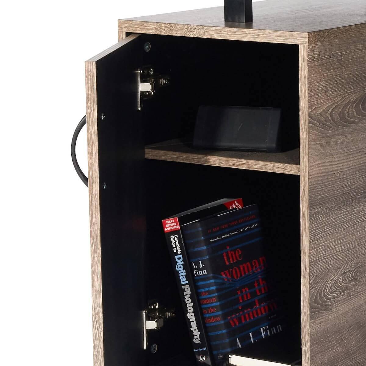 Techni Mobili Gray Computer Desk with Storage RTA-0054-GRY Open Cabinet