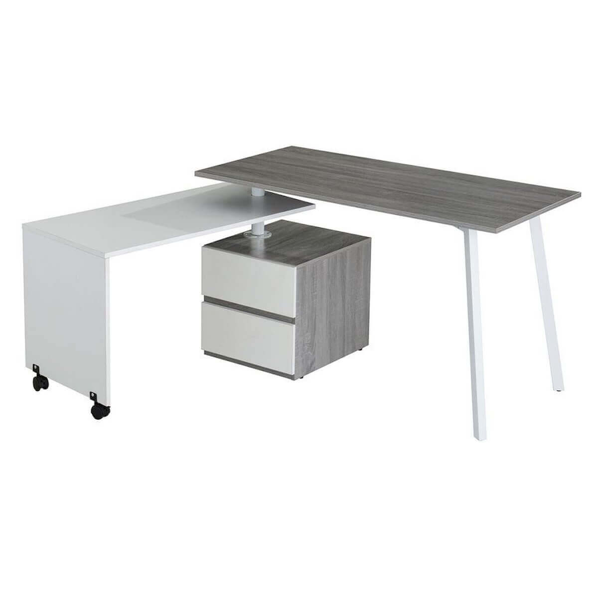 Techni Mobili Modern L-Shaped Desk with Side Shelves - Grey