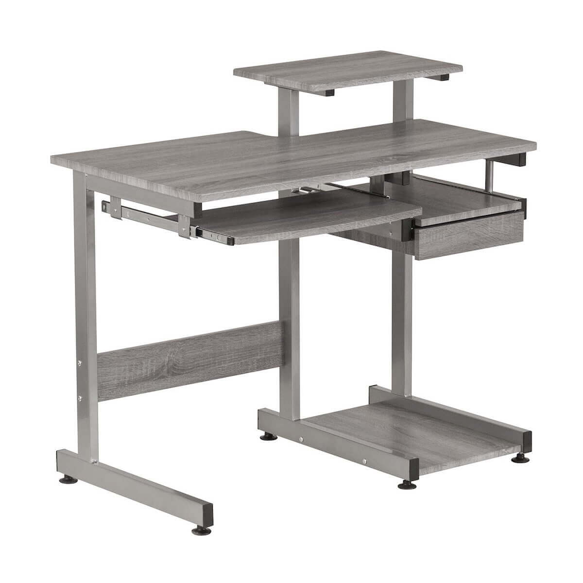 Techni Mobili Grey Complete Computer Workstation Desk RTA-2706A-GRY Angle #color_gray