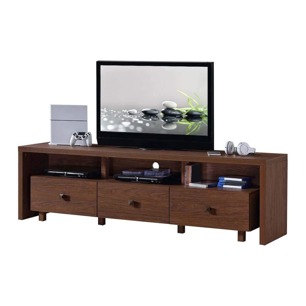 Techni Mobili Hickory Elegant TV Stand for TV's Up To 75" with Storage RTA-8895-HRY with TV