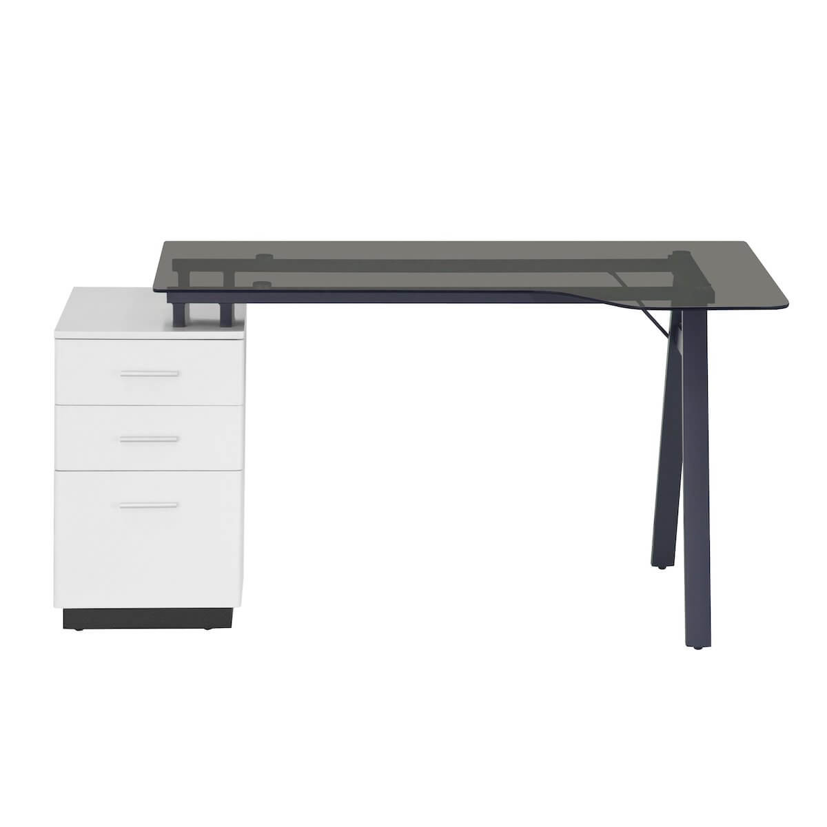 Techni Mobili Modern Home Office Computer Desk With Smoke Tempered Glass Top & Storage RTA-3377D-WHT