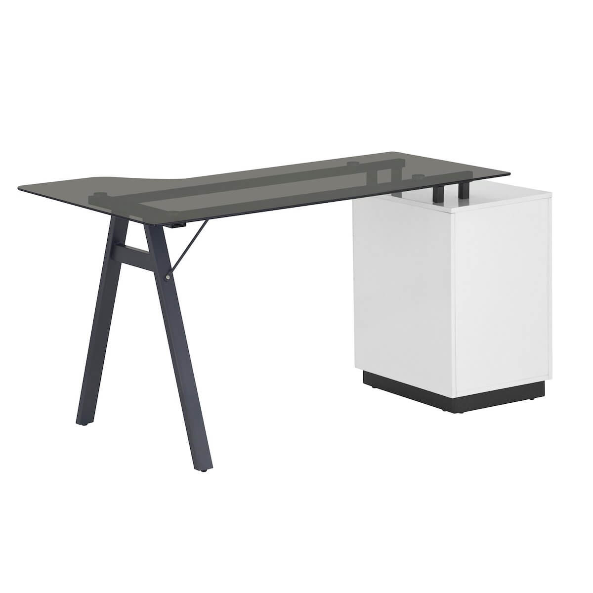 Techni Mobili Modern Home Office Computer Desk With Smoke Tempered Glass Top & Storage RTA-3377D-WHT Back