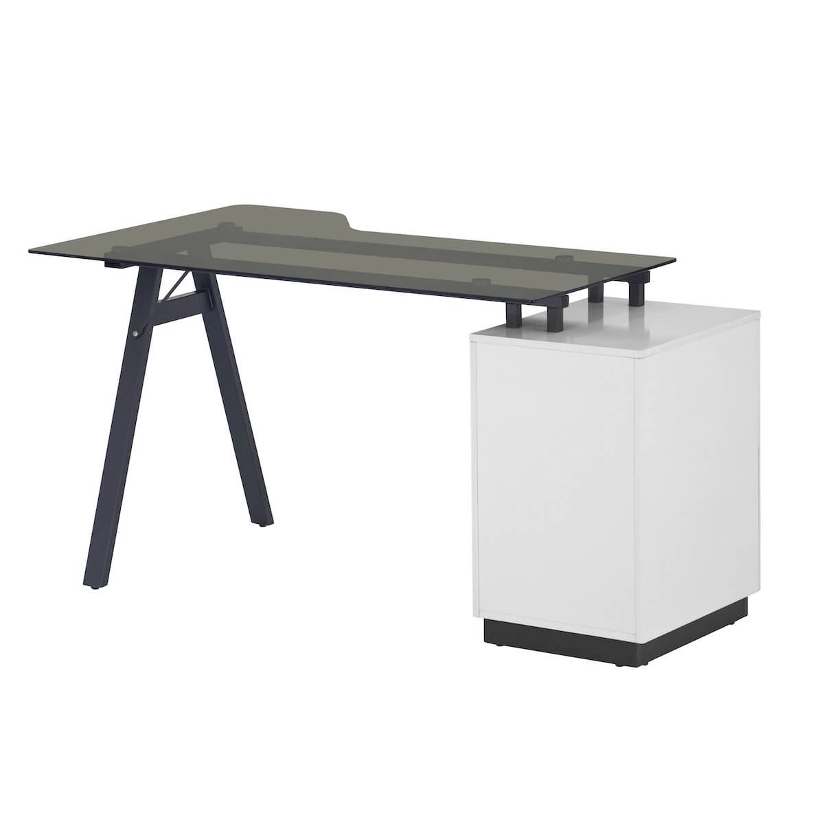 Techni Mobili Modern Home Office Computer Desk With Smoke Tempered Glass Top & Storage RTA-3377D-WHT Back