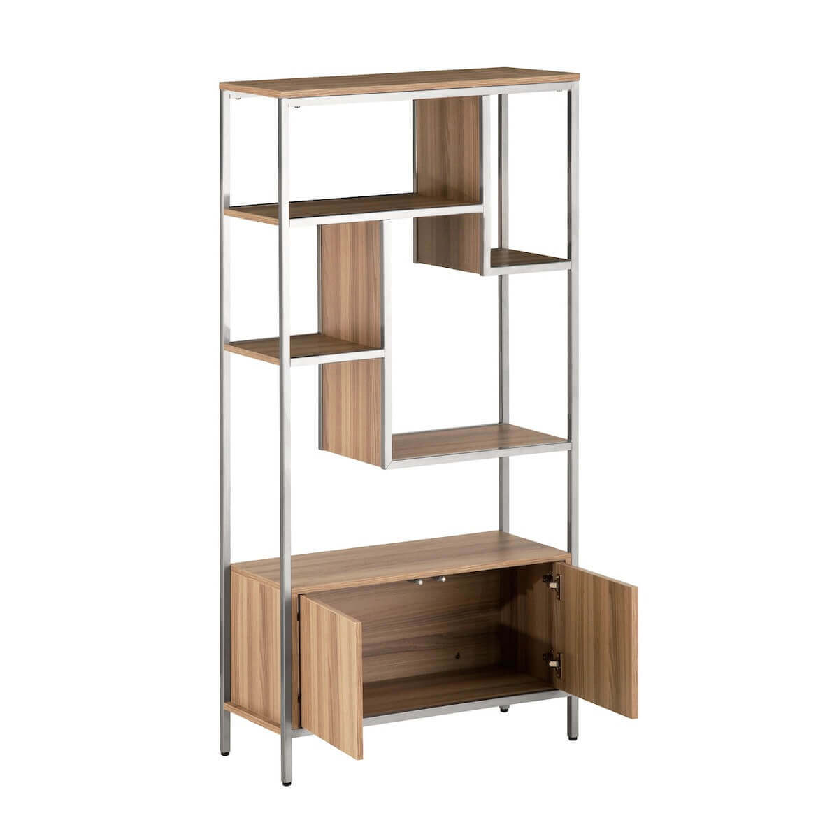 Techni Mobili Oak Book Case Storage Rack With Door Cabinet Open Cabinets RTA-482BC-OAK #color_oak