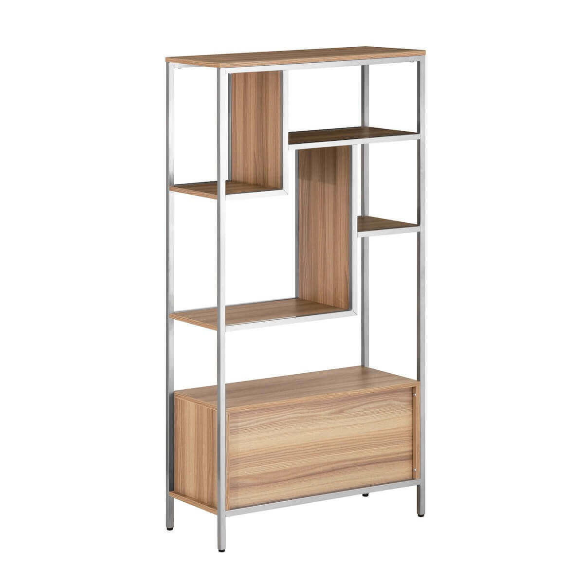 Techni Mobili Oak Book Case Storage Rack With Door Cabinet Back RTA-482BC-OAK #color_oak
