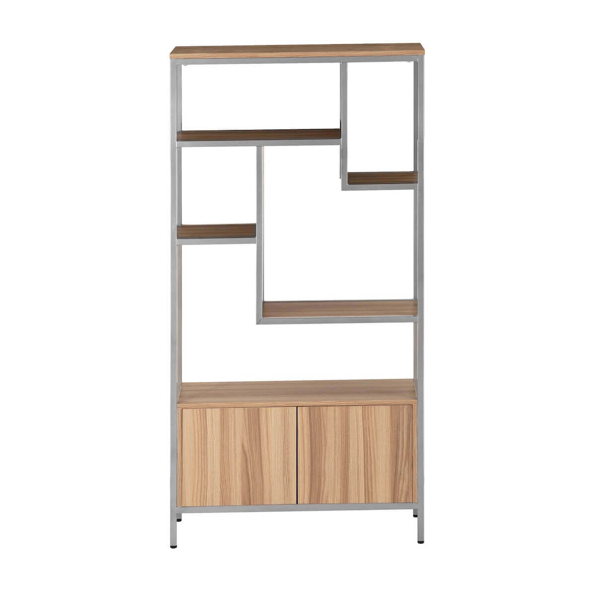 Techni Mobili Oak Book Case Storage Rack With Door Cabinet RTA-482BC-OAK #color_oak