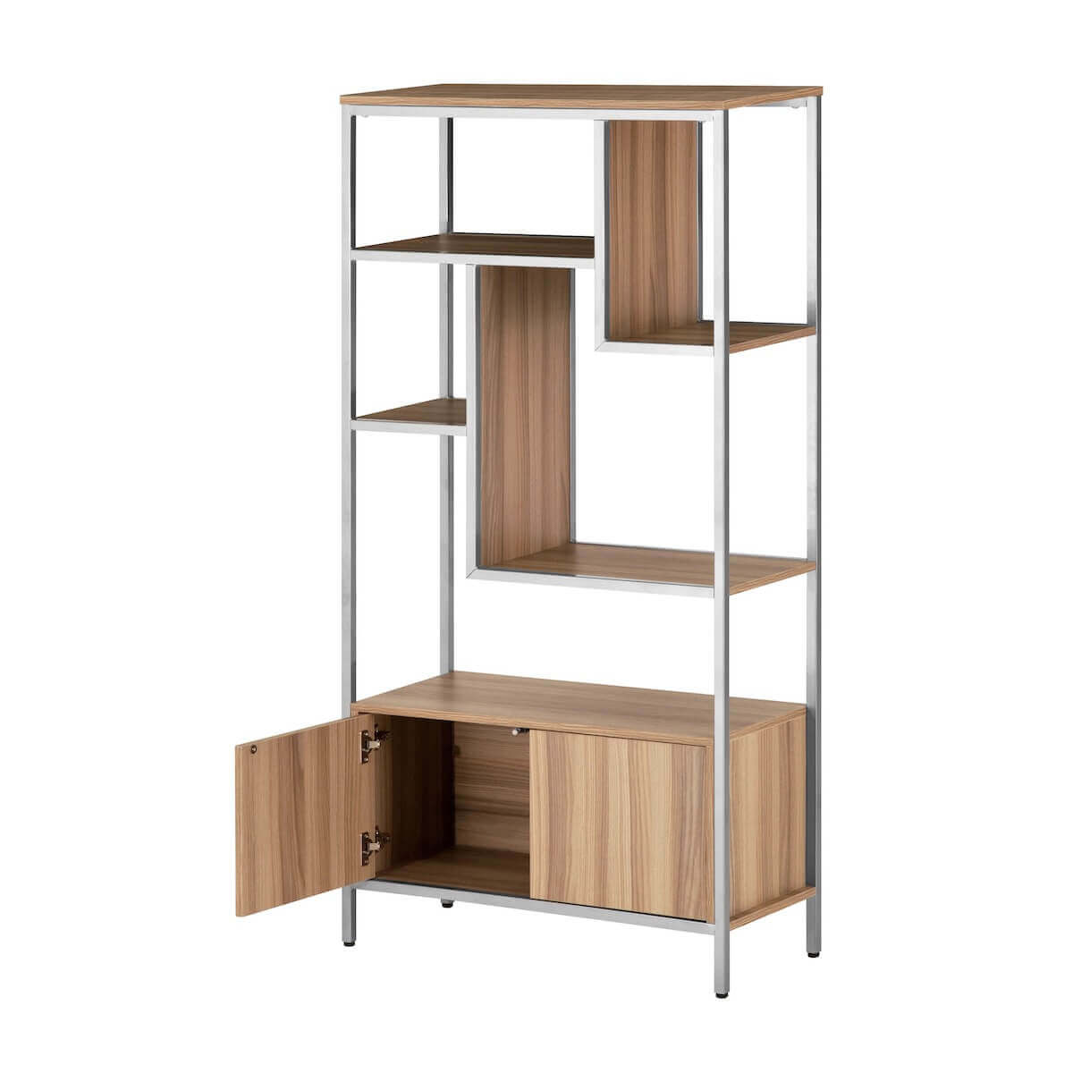 Techni Mobili Oak Book Case Storage Rack With Door Cabinet Inside RTA-482BC-OAK #color_oak