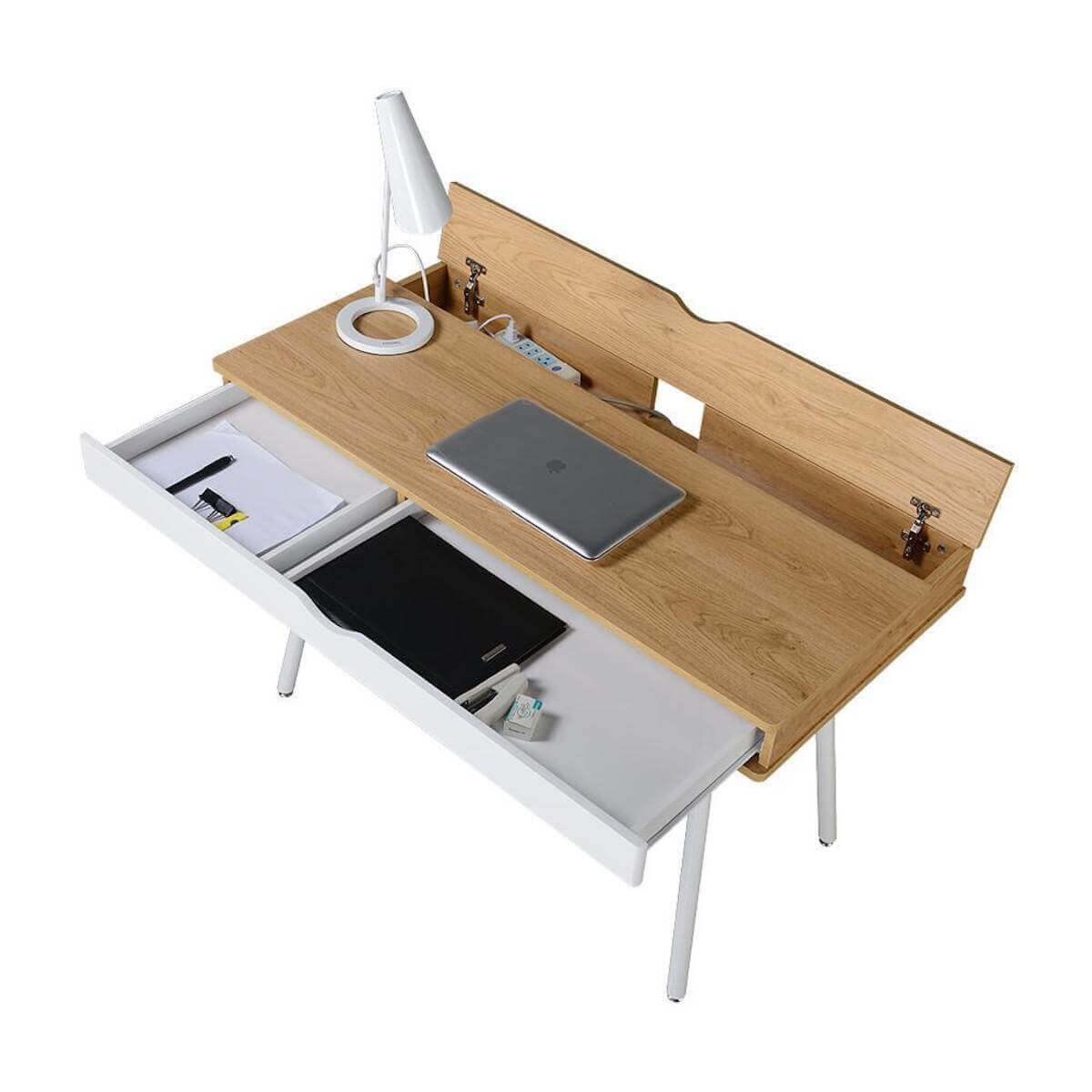 Techni Mobili Pine Modern Multi Storage Computer Desk with Storage RTA-1462-PN Open Drawer with Computer