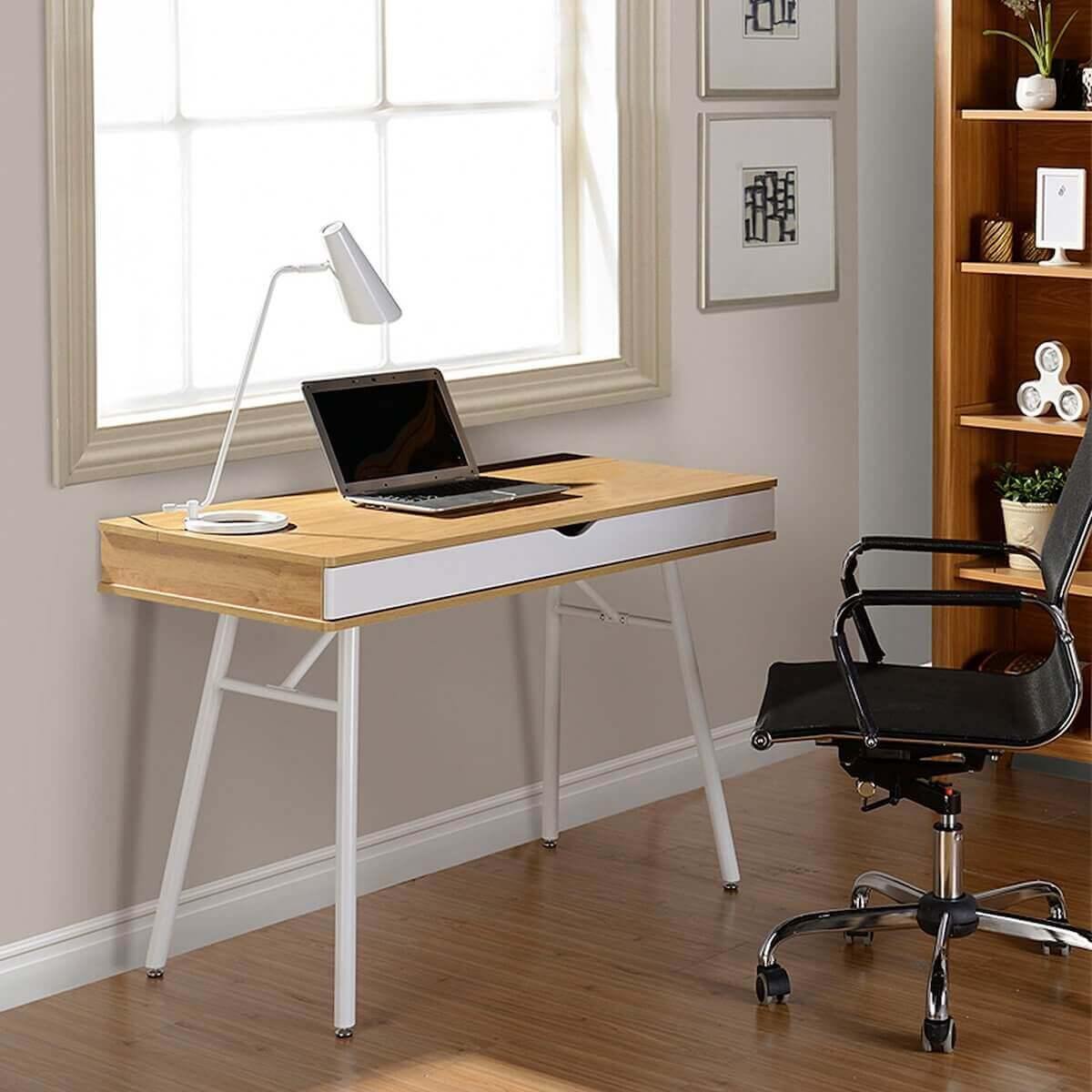 Techni Mobili Pine Modern Multi Storage Computer Desk with Storage RTA-1462-PN in Office