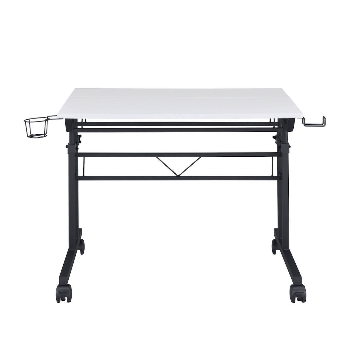 Techni Mobili  White Rolling Writing Desk with Height Adjustable Desktop and Moveable Shelf RTA-3800SU-WHT #color_white