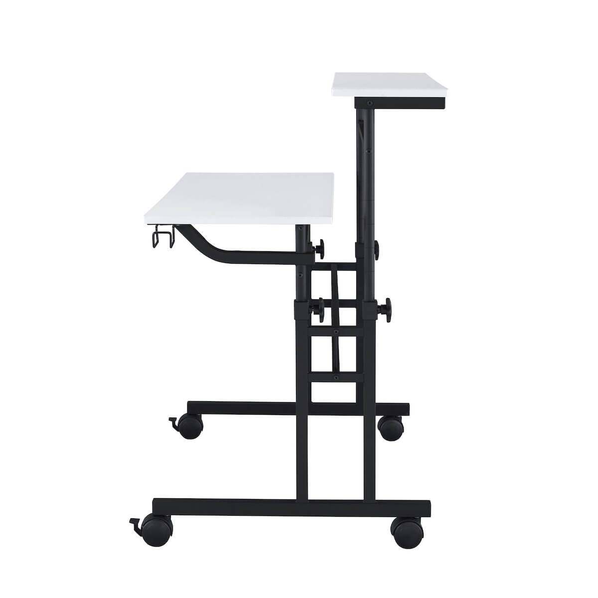 Techni Mobili  White Rolling Writing Desk with Height Adjustable Desktop and Moveable Shelf RTA-3800SU-WHT Side #color_white