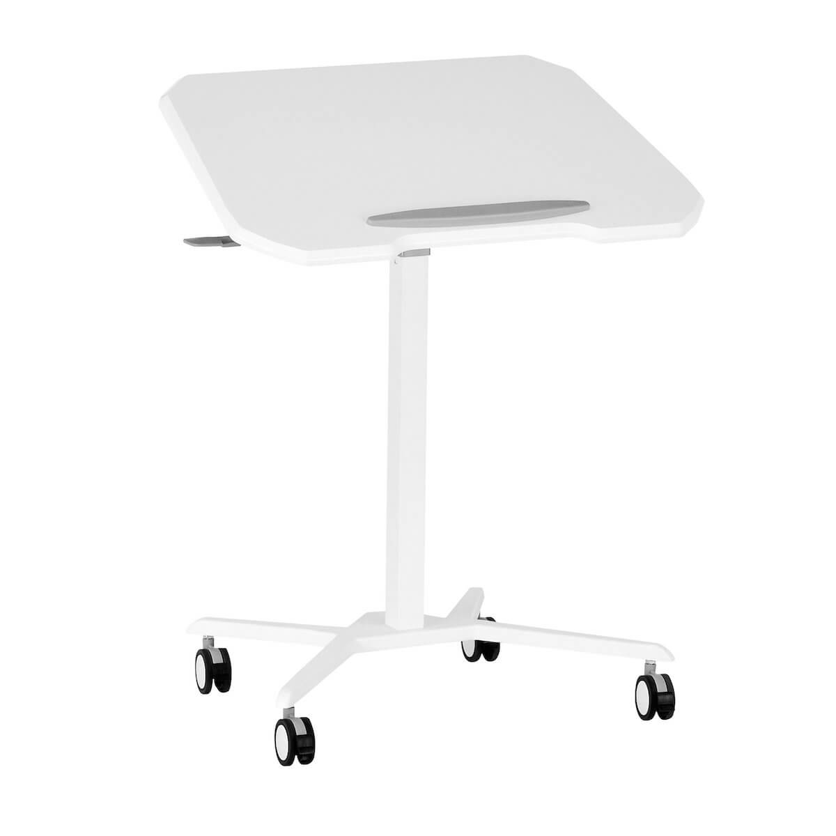 Techni Mobili White Sit to Stand Mobile Laptop Computer Stand with Height Adjustable and Tiltable Tabletop RTA-B008-WHT Angle