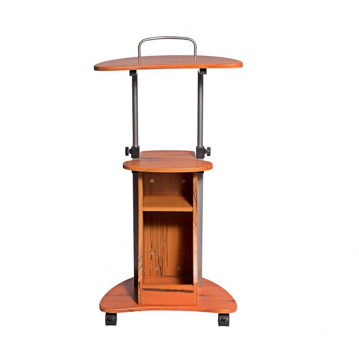 Techni Mobili Wood Grain Sit-to-Stand Rolling Adjustable Height Laptop Cart With Storage RTA-B002-WG01 #color_wood grain