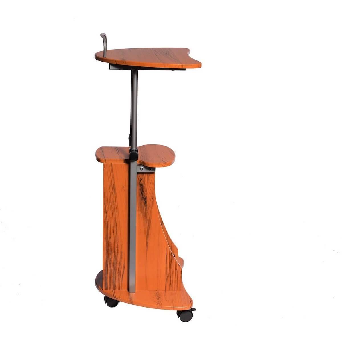 Techni Mobili Wood Grain Sit-to-Stand Rolling Adjustable Height Laptop Cart With Storage RTA-B002-WG01 Side #color_wood grain