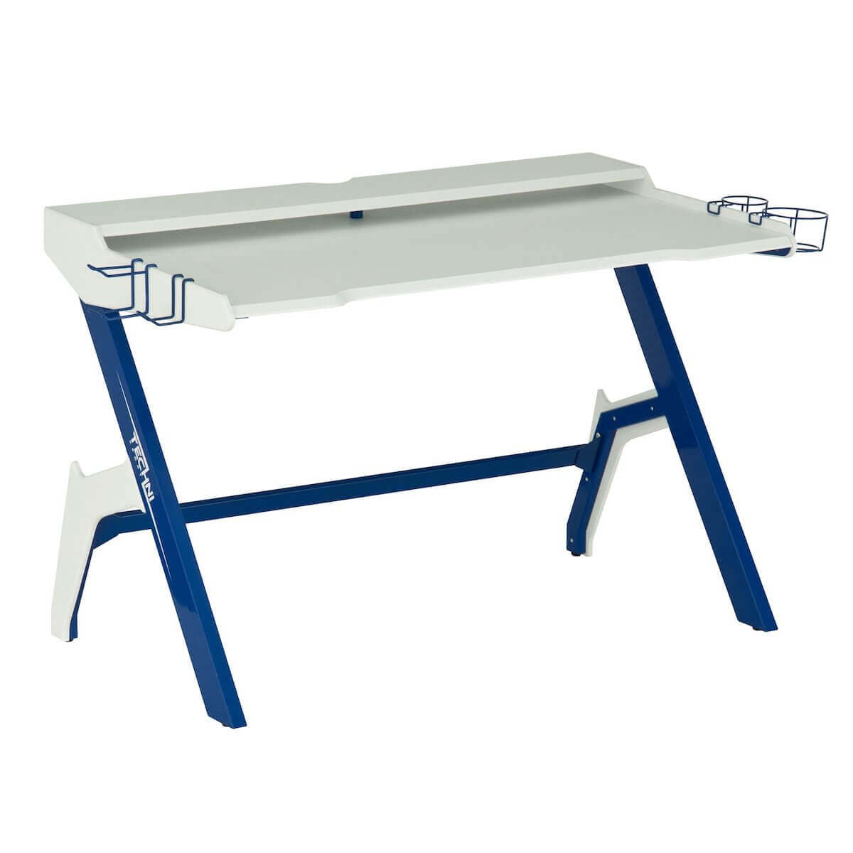 Techni Sport Blue Jabba Ergonomic Computer Gaming Desk Workstation with Cupholder & Headphone Hook RTA-TS206D-BL Angle #color_blue