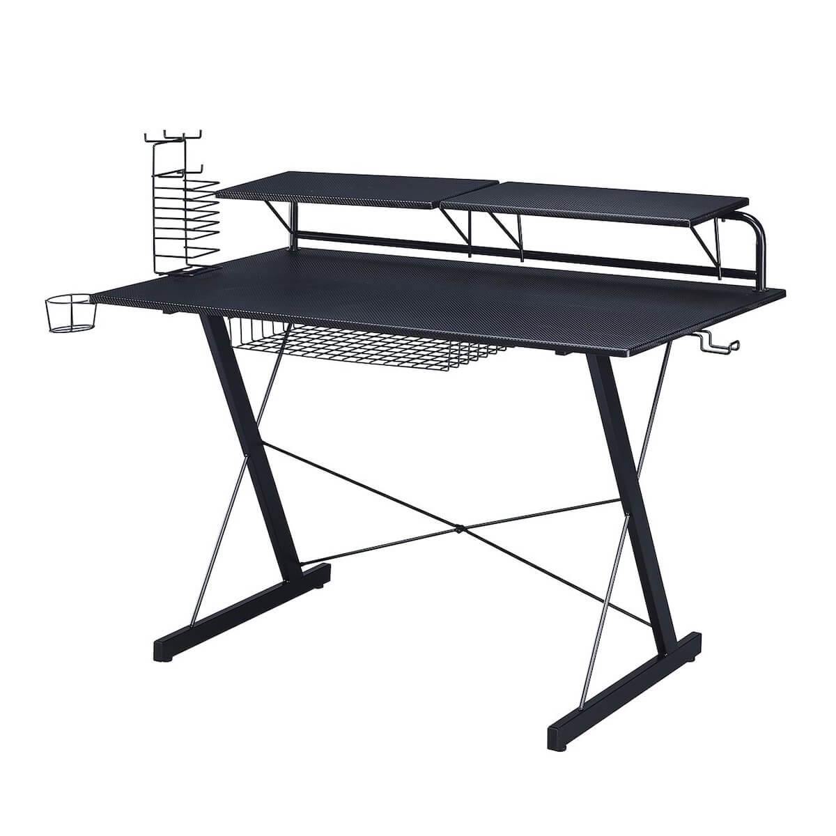 Techni Sport TS-200 Black Carbon Computer Gaming Desk with Shelving RTA-TS200-BK #color_black