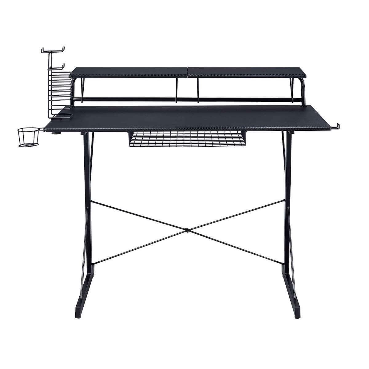 Techni Sport TS-200 Black Carbon Computer Gaming Desk with Shelving RTA-TS200-BK #color_black