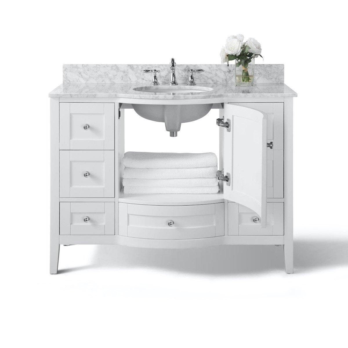 Ancerre Designs Lauren 48 Inch White Single Vanity with Nickel Hardware Inside #hardware_brushed nickel