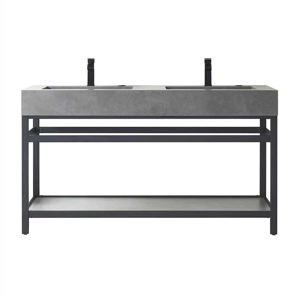 Vinnova Bilbao 60 Inch Freestanding Double Vanity with Matte Black Stainless Steel Bracket Match with Grey Sintered Stone Top Without Mirror 701160-TB-WK-NM