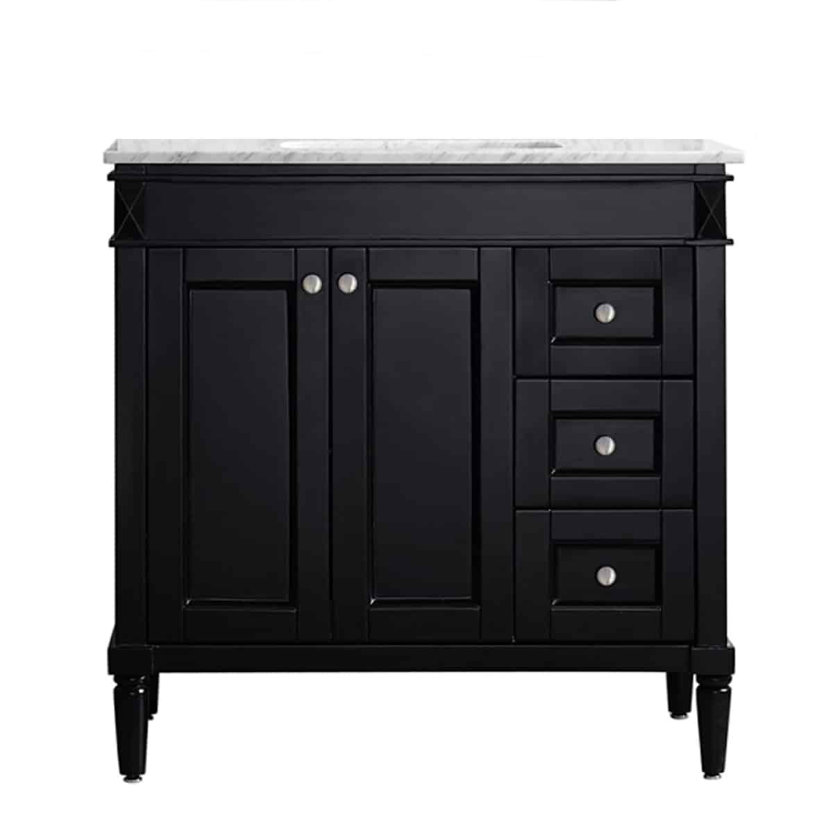 Vinnova Catania 36 Inch Espresso Freestanding Single Vanity with Carrara White Marble Countertop Without Mirror 715036-ES-CA-NM