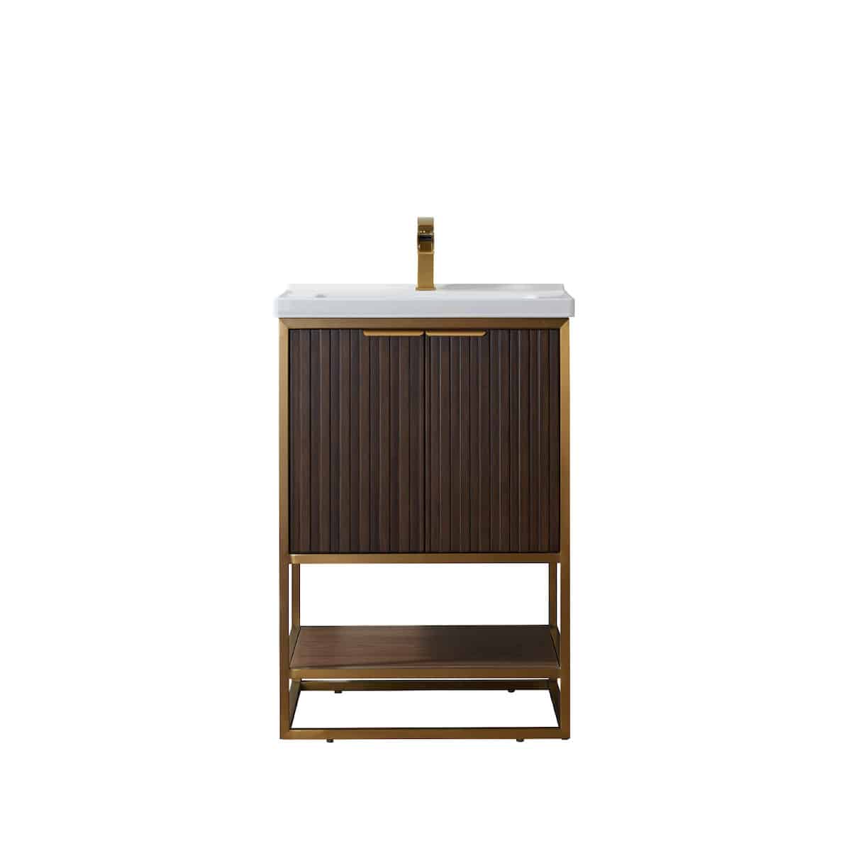 Vinnova Donostia 24" Freestanding Single Vanity in Walnut with Ceramic Under-Mount Sink Without Mirror 737024-NLW-WH-NM #mirror_without mirror