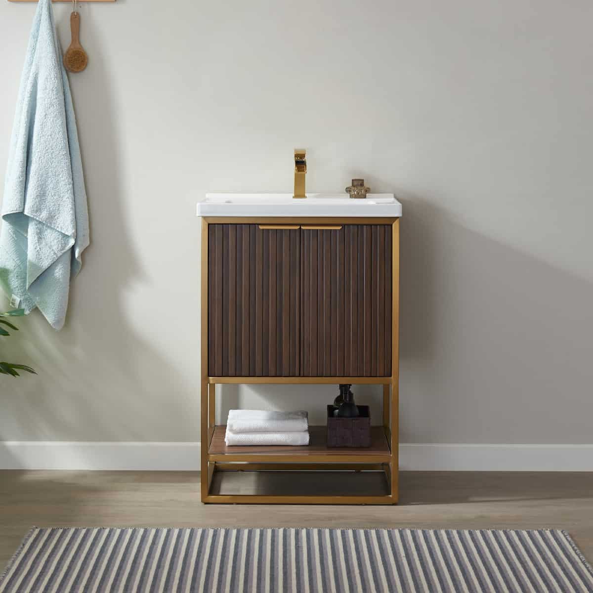 Vinnova Donostia 24" Freestanding Single Vanity in Walnut with Ceramic Under-Mount Sink Without Mirror in Bathroom 737024-NLW-WH-NM #mirror_without mirror