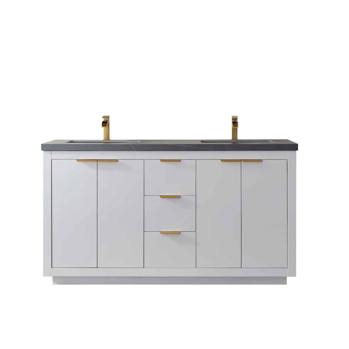 Vinnova Leiza 60 Inch Freestanding Double Vanity in White with Grey Sintered Stone Countertop Without Mirror 701560-WH-ALB-NM