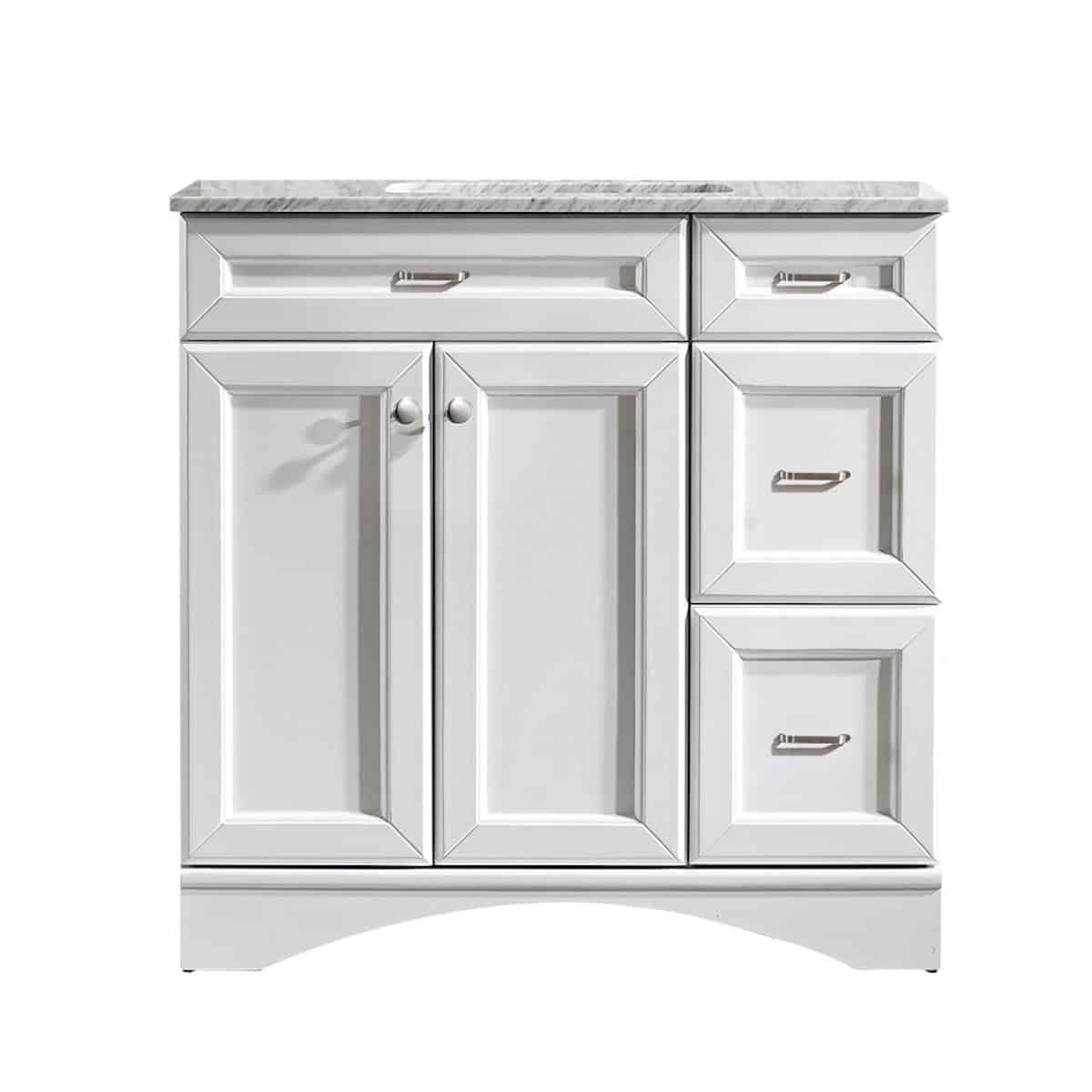 Vinnova Naples 36” White Single Freestanding Vanity with Carrara White Marble Countertop Without Mirror 710036-WH-CA-NM