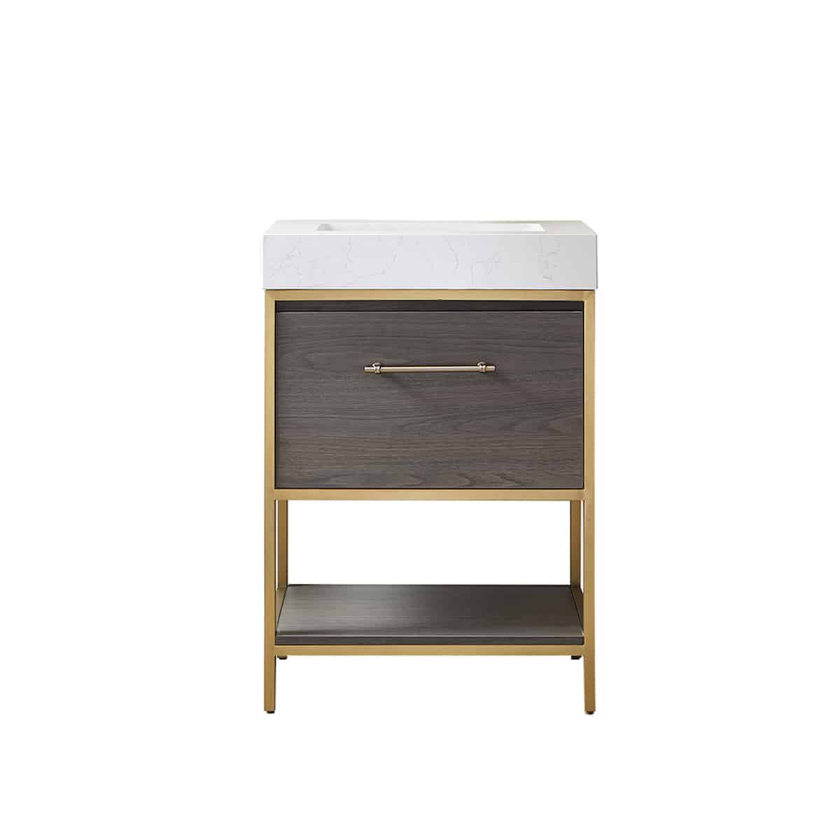 Vinnova Palma 24 Inch Freestanding Single Sink Bath Vanity in Suleiman Oak With White Composite Grain Stone Countertop Without Mirror 701224G-SO-GW-NM