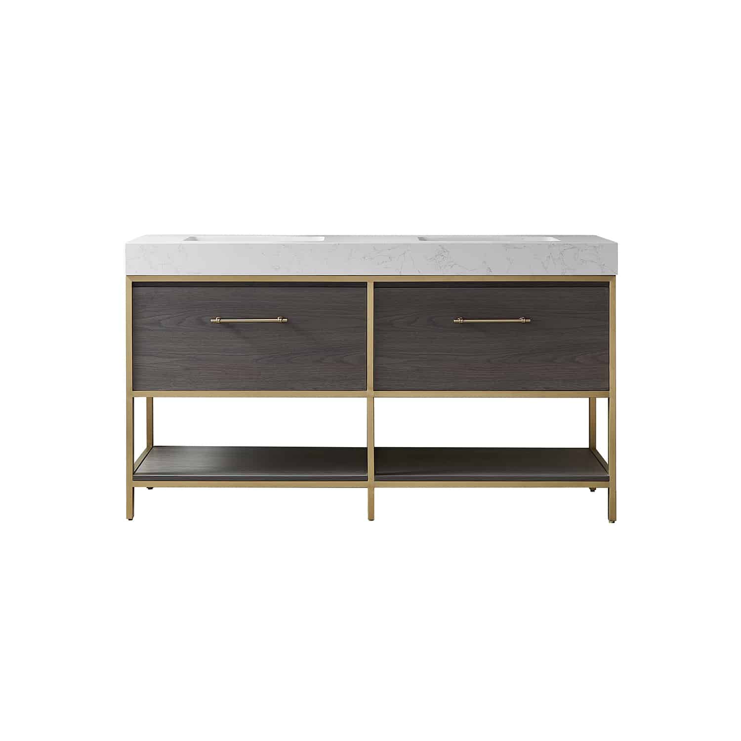 Vinnova Palma 60 Inch Freestanding Double Sink Bath Vanity in Suleiman Oak with White Composite Grain Stone Without Mirror 701260G-SO-GW-NM