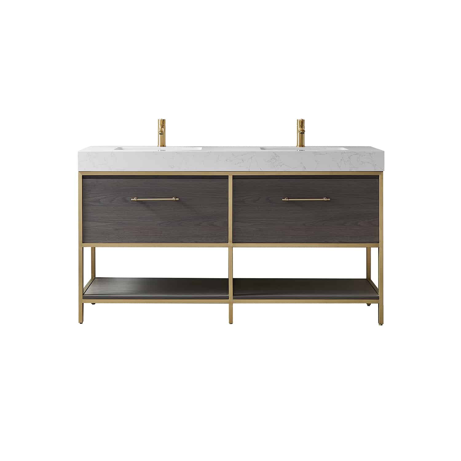 Vinnova Palma 60 Inch Freestanding Double Sink Bath Vanity in Suleiman Oak with White Composite Grain Stone Without Mirror 701260G-SO-GW-NM