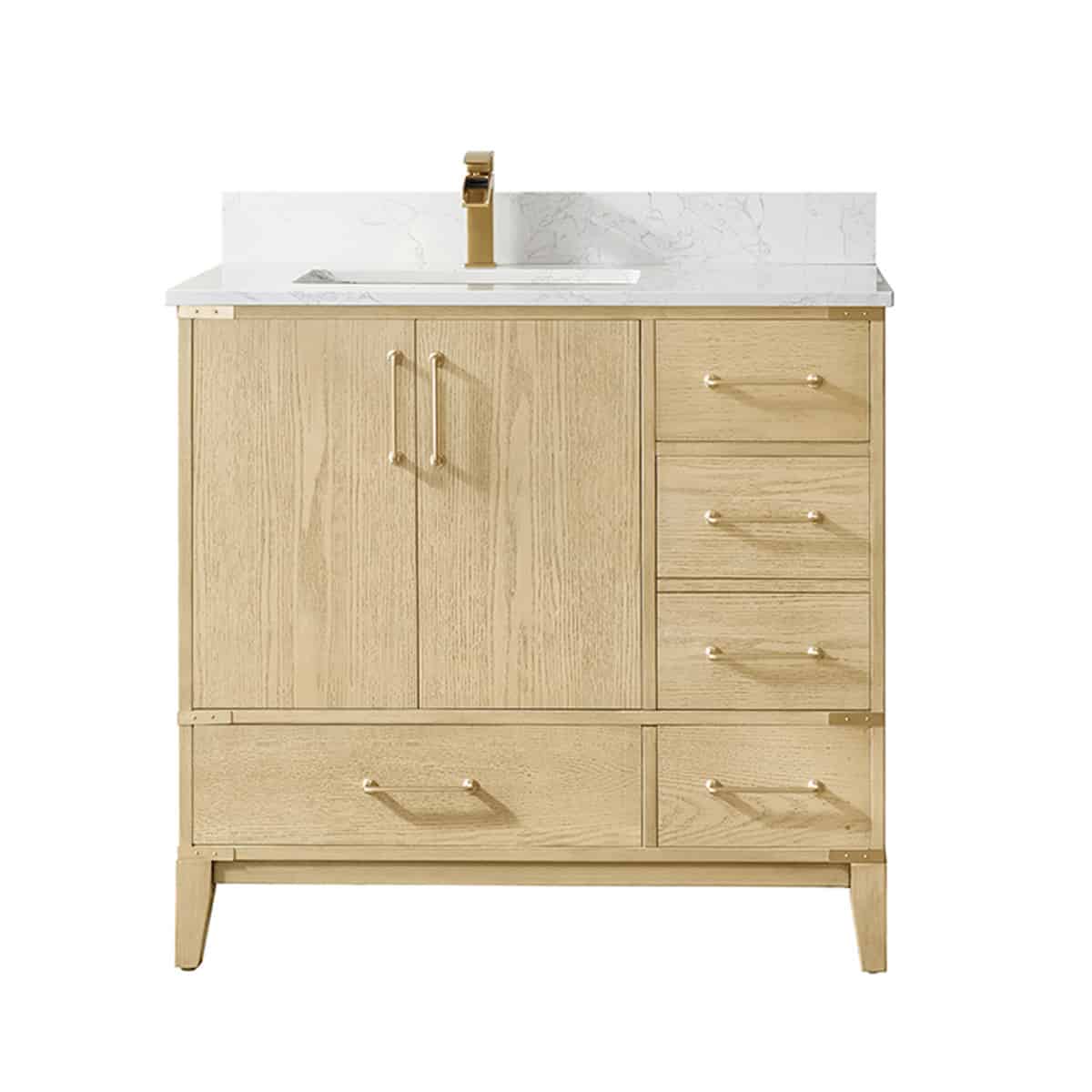 Vinosa Zaragoza 36 Inch Freestanding Single Vanity in Washed Ash with White Composite Grain Stone Countertop Without Mirror 799036-WA-GW-NM