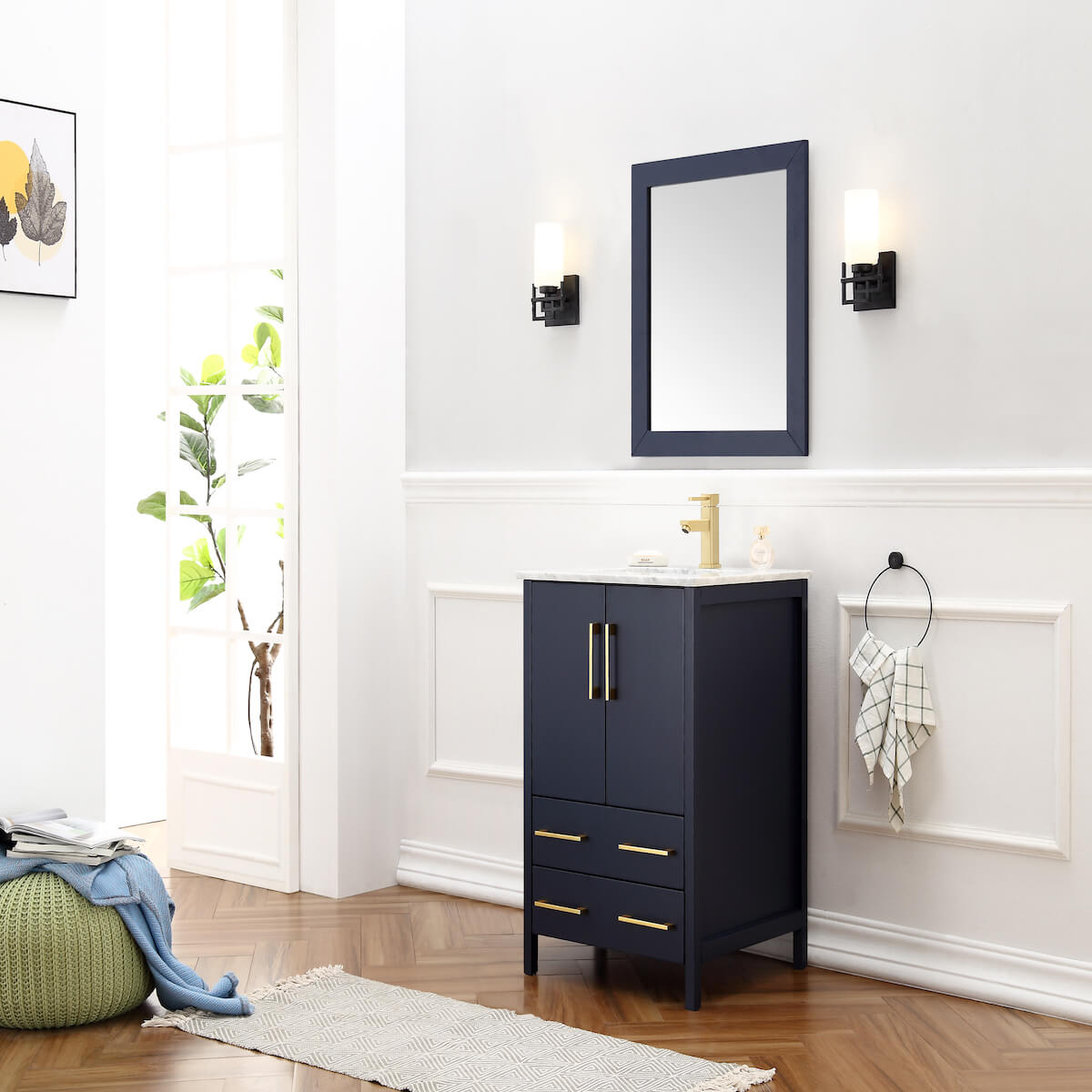 Legion Furniture Blue 24" Solid Wood Single Sink Vanity With Mirror Side WA7924-B