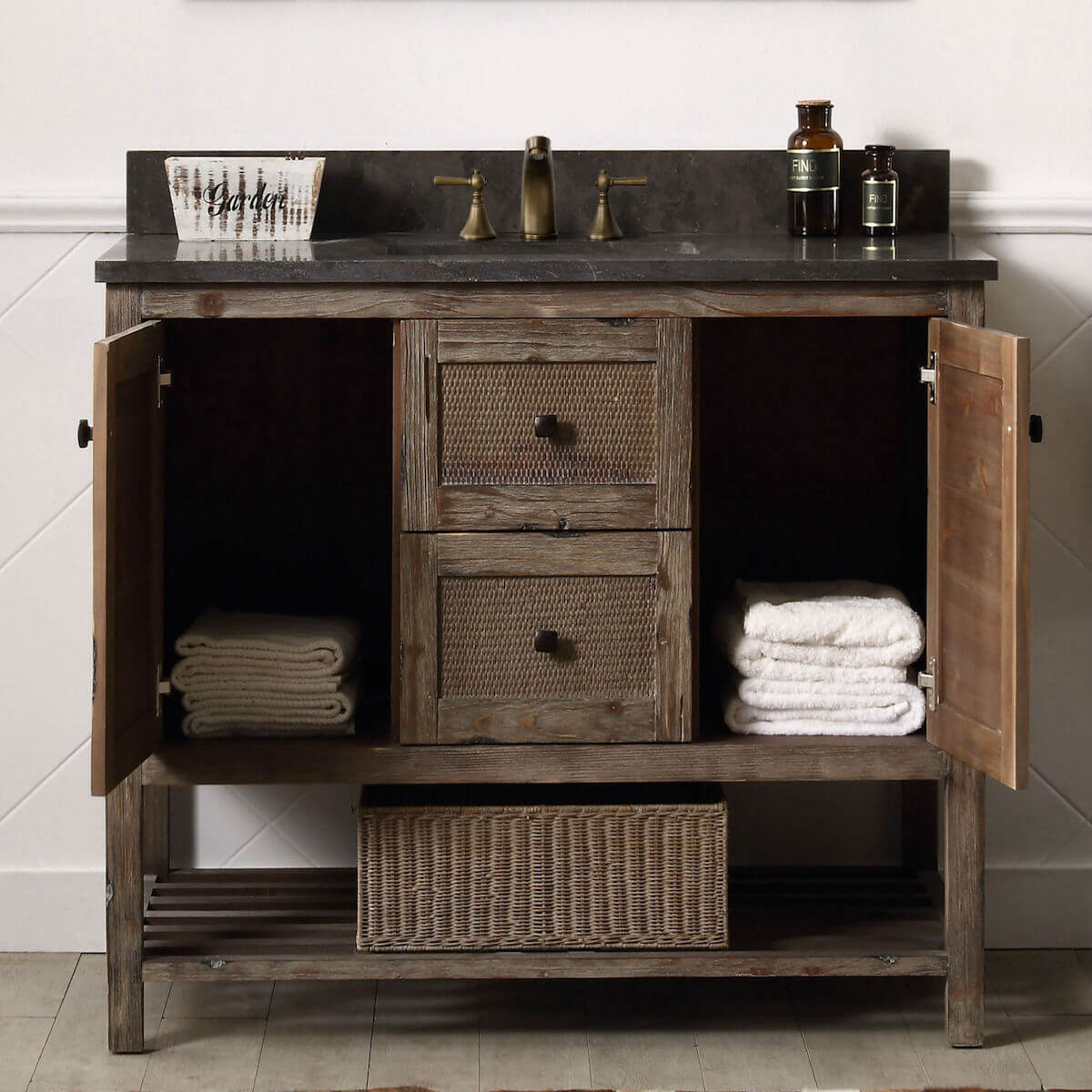 Legion Furniture 48" Brown Solid Wood Single Sink Vanity with Moon Stone Top Inside WH5148-BR
