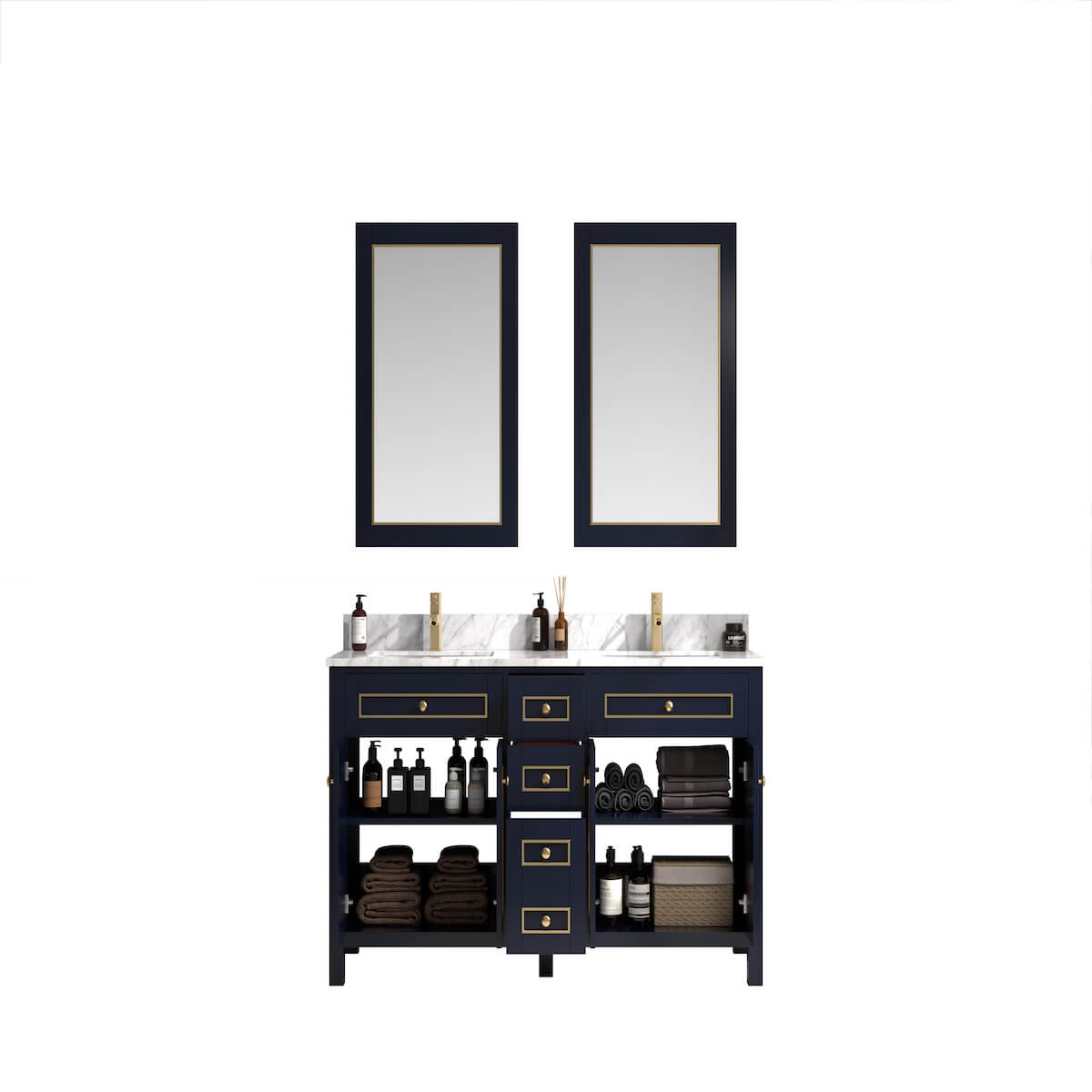 Legion Furniture 60" Blue Finish Double Sink Vanity Cabinet with Carrara White Top Inside WV2260-B