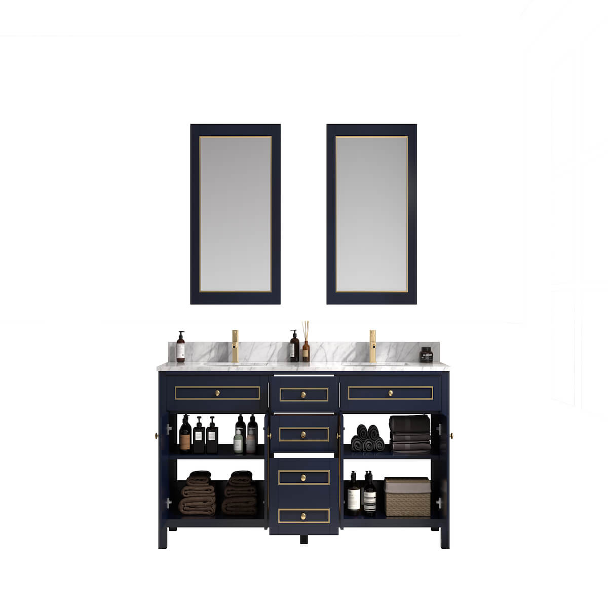 Legion Furniture 72" Blue Finish Double Sink Vanity Cabinet with Carrara White Top Inside WV2272-B