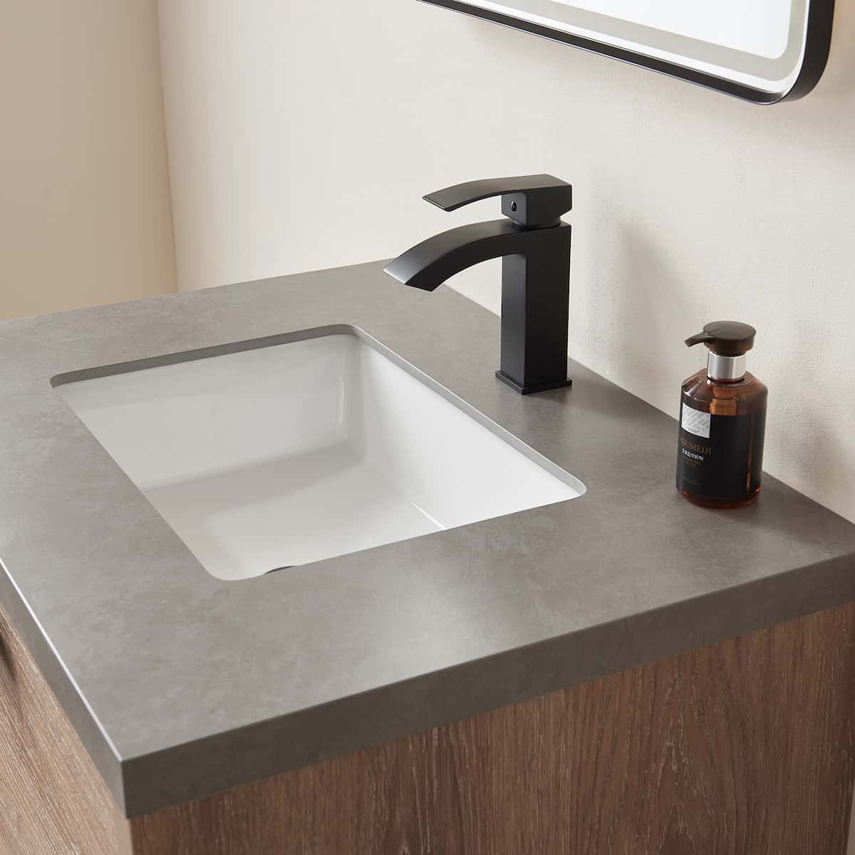 Vinnova Carcastillo 30 Inch Wall Mount Single Sink Vanity in North American Oak with Grey Sintered Stone Top With Mirror Counter Top  7032-NO-WK