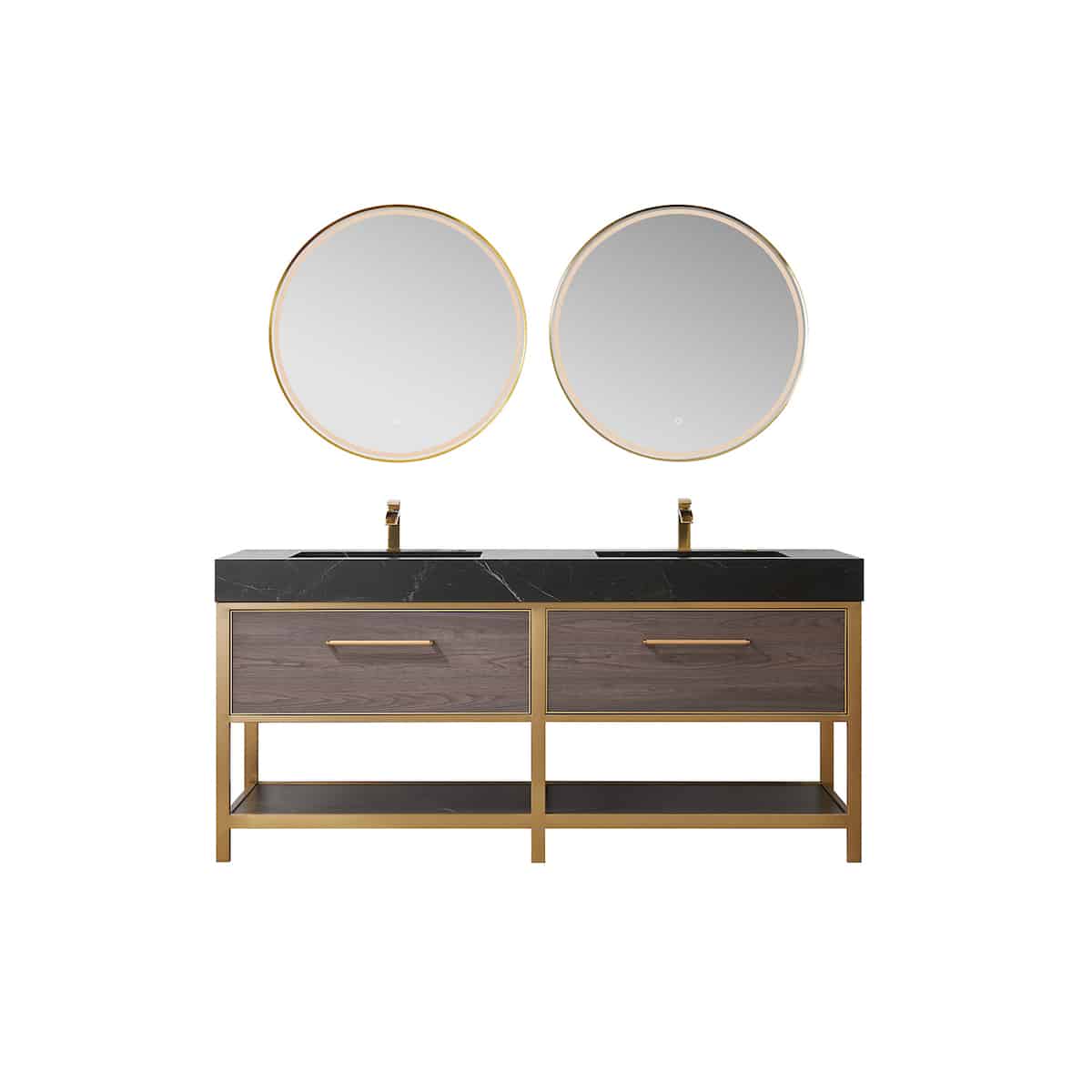 Vinnova Segovia 72 Inch Freestanding Double Sink Bath Vanity in Suleiman Oak with Black Sintered Stone Top With Mirrors 702072-SO-SL #mirror_with mirror