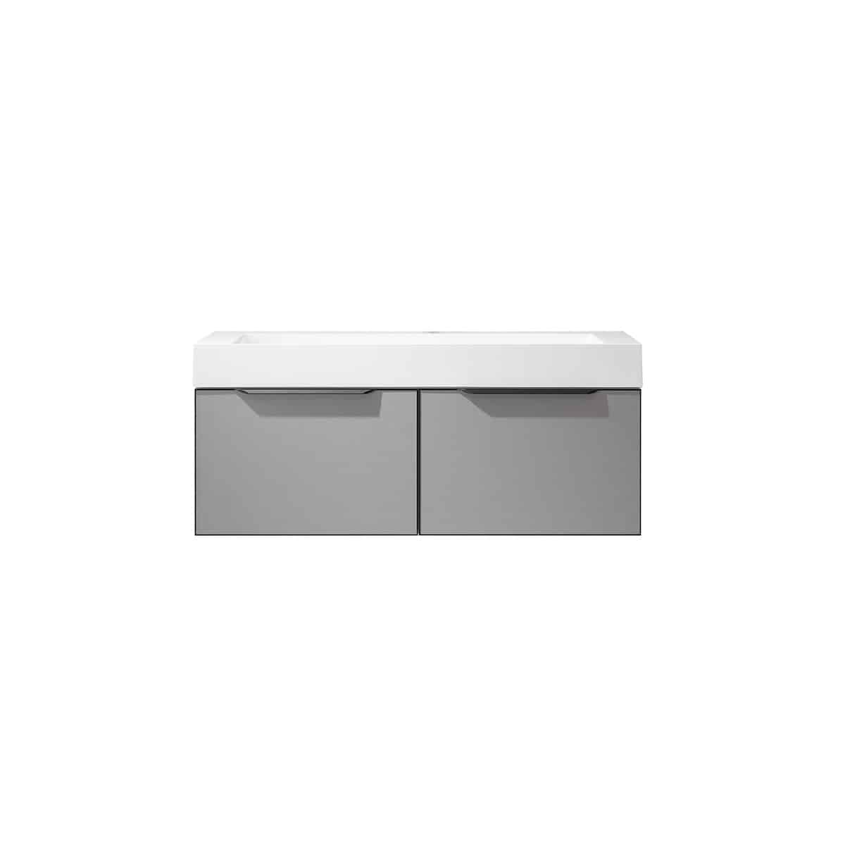 Vinnova Vegadeo 48 Inch Wall Mount Single Sink Bath Vanity in Elegant Grey Finish with White One-Piece Composite Stone Sink Top Without Mirror 703448-MG-WH-NM