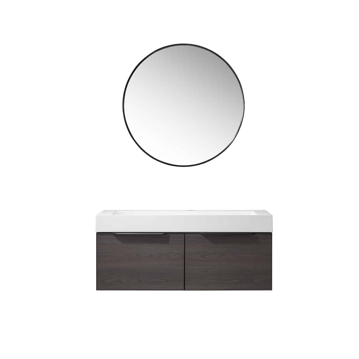 Vinnova Vegadeo 48 Inch Wall Mount Single Sink Bath Vanity in Suleiman Oak Finish with White One-Piece Composite Stone Sink Top With Mirror 703448-SO-WH