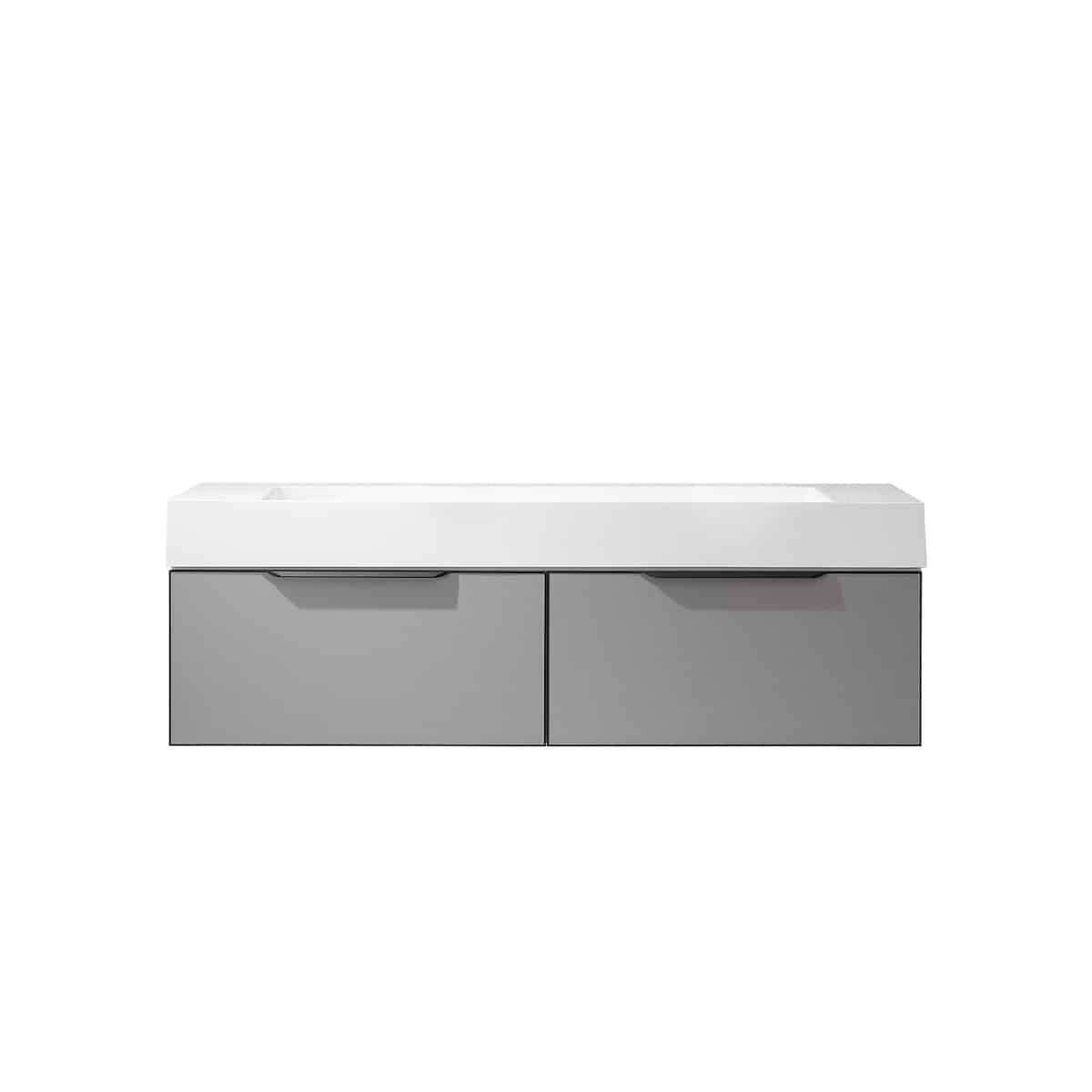 Vinnova Vegadeo 60 Inch Wall Mount Double Sink Bath Vanity in Elegant Grey Finish with White One-Piece Composite Stone Sink Top Without Mirror 703460-MG-WH-NM