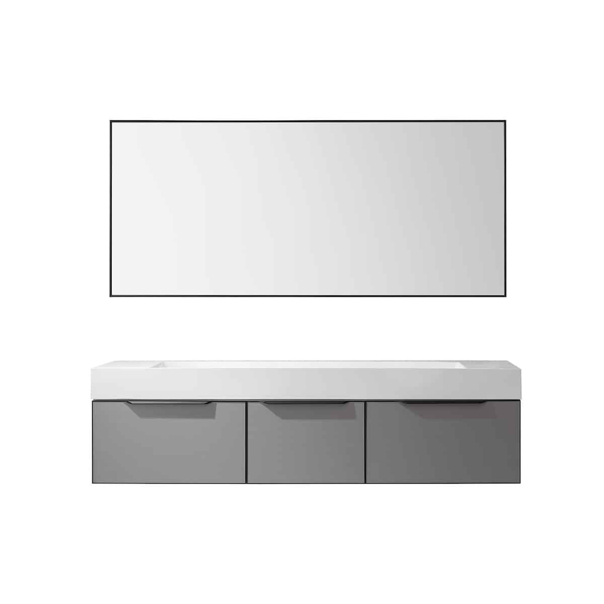 Vinnova Vegadeo 72 Inch Wall Mount Double Sink Bath Vanity in Elegant Grey Finish with White One-Piece Composite Stone Sink Top With Mirror 703472-MG-WH