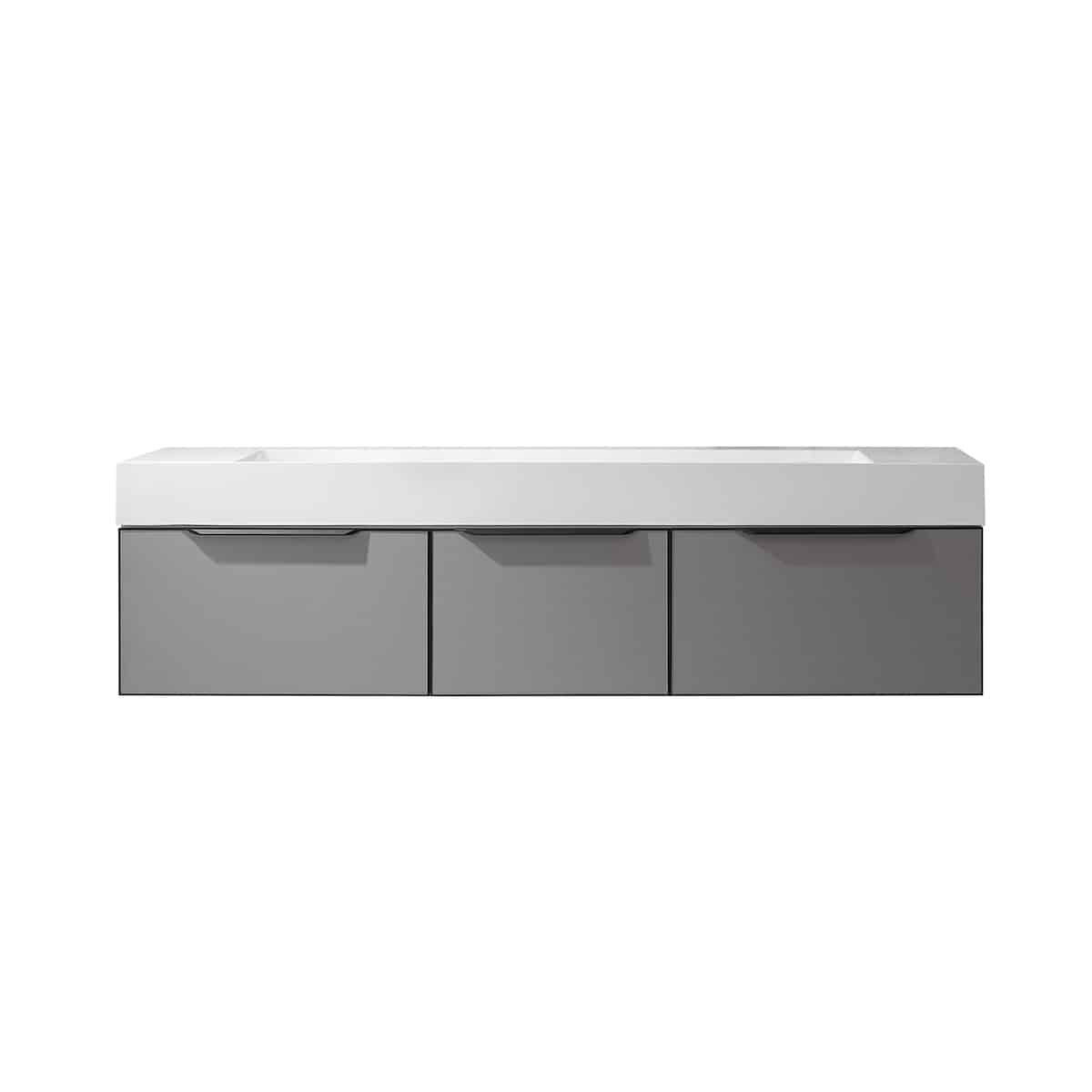 Vinnova Vegadeo 72 Inch Wall Mount Double Sink Bath Vanity in Elegant Grey Finish with White One-Piece Composite Stone Sink Top Without Mirror 703472-MG-WH-NM