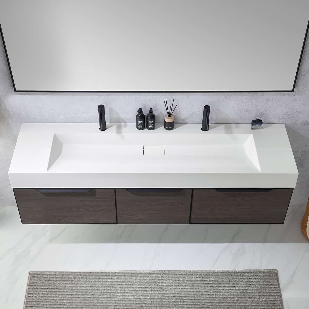 Vinnova Vegadeo 72 Inch Wall Mount Double Sink Bath Vanity in Suleiman Oak Finish with White One-Piece Composite Stone Sink Top With Mirror Sink 703472-SO-WH