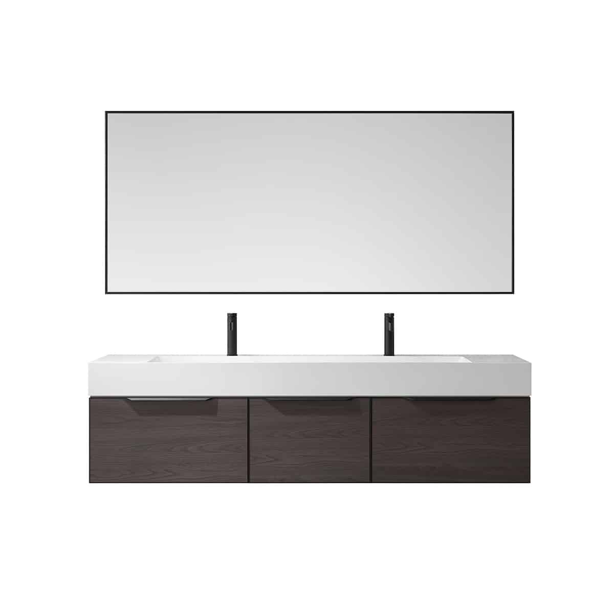 Vinnova Vegadeo 72 Inch Wall Mount Double Sink Bath Vanity in Suleiman Oak Finish with White One-Piece Composite Stone Sink Top With Mirror 703472-SO-WH