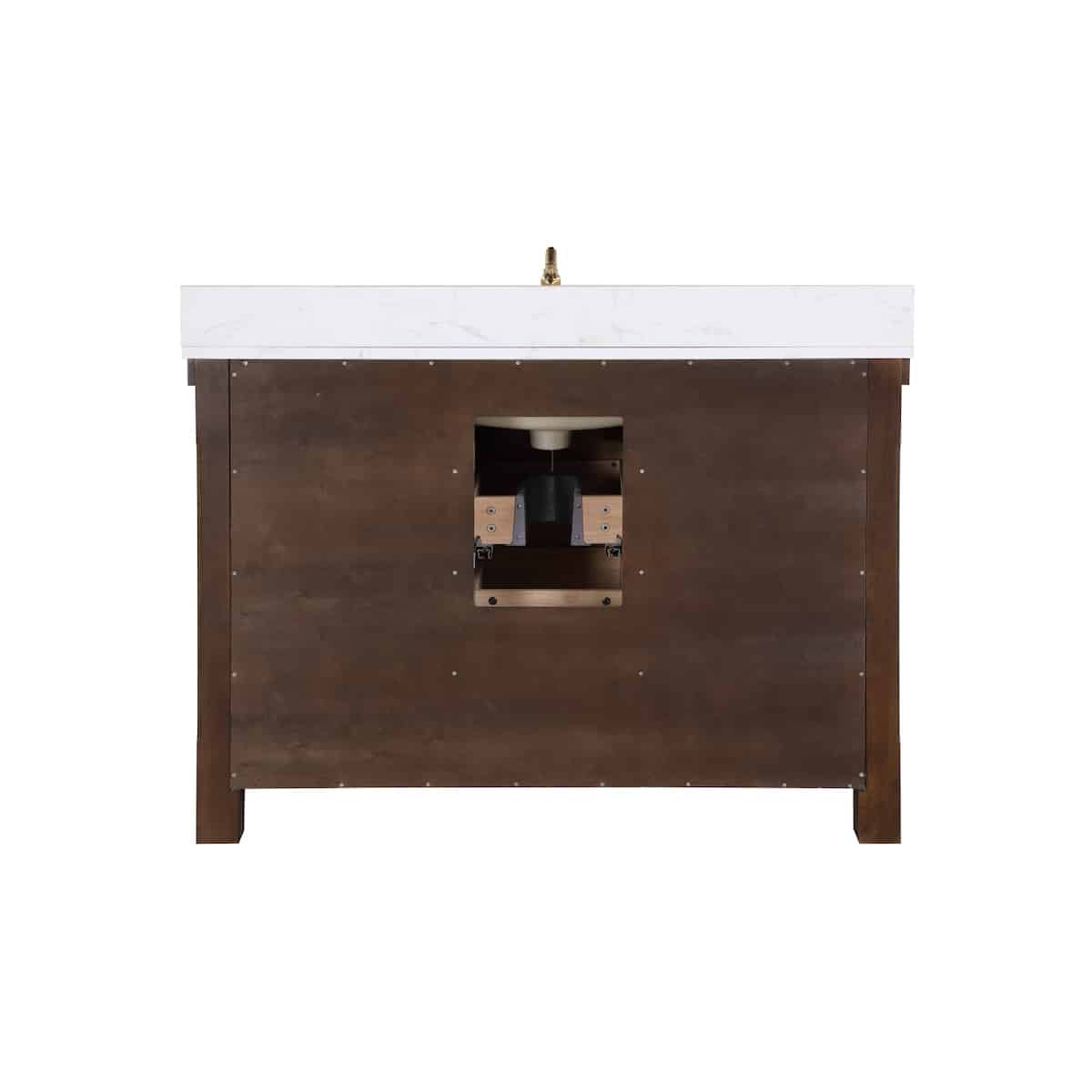 Vinnova Viella 48 Inch Freestanding Single Sink Bath Vanity in Deep Walnut Finish with White Composite Countertop With Mirror Back Plumbing 701848-DW-WS