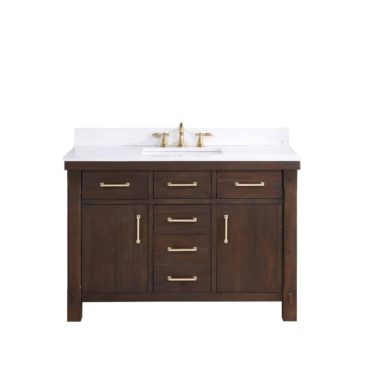 Vinnova Viella 48 Inch Freestanding Single Sink Bath Vanity in Deep Walnut Finish with White Composite Countertop Without Mirror 701848-DW-WS-NM