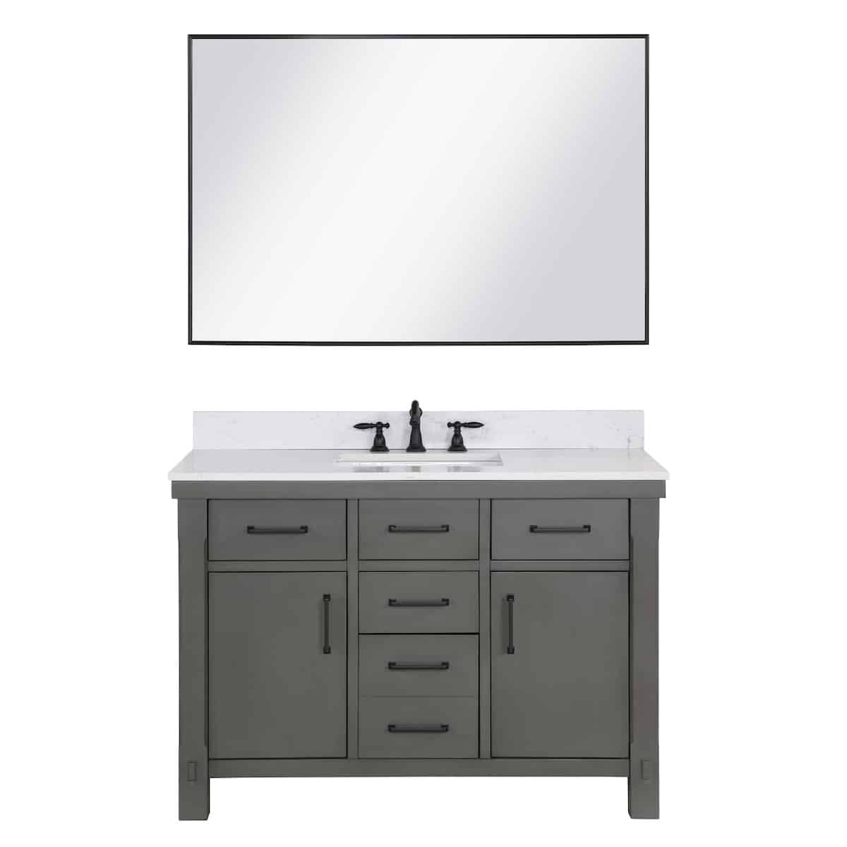 Vinnova Viella 48 Inch Freestanding Single Sink Bath Vanity in Rust Grey Finish with White Composite Countertop With Mirror 701848-RU-WS