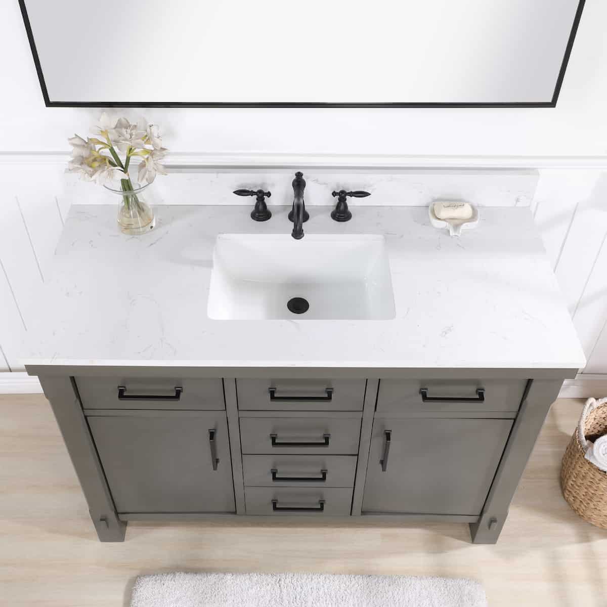 Vinnova Viella 48 Inch Freestanding Single Sink Bath Vanity in Rust Grey Finish with White Composite Countertop With Mirror Sink 701848-RU-WS