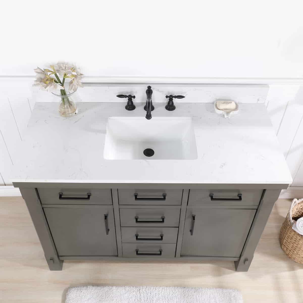 Vinnova Viella 48 Inch Freestanding Single Sink Bath Vanity in Rust Grey Finish with White Composite Countertop Without Mirror Sink 701848-RU-WS-NM